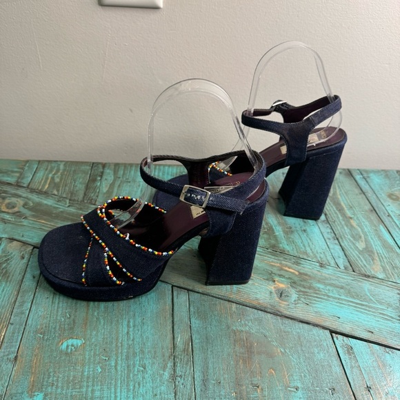 Vintage 725 Originals Denim & Beaded Chunky Platform Sandals Size 8 - Picture 8 of 11